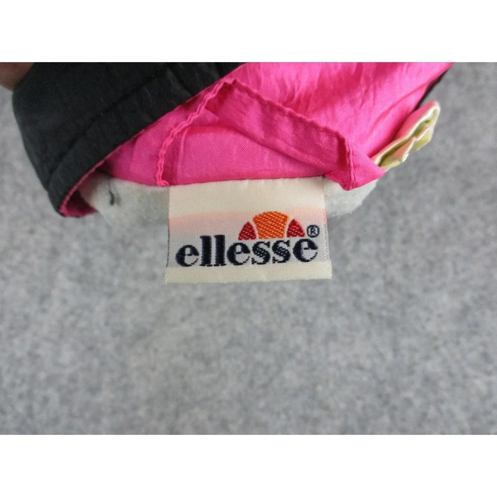VTG Ellesse Jacket Womens Large Black Pink Colorblock Windbreaker Lined Coat